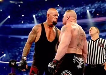 A strap match between Brock Lesner and Under taker